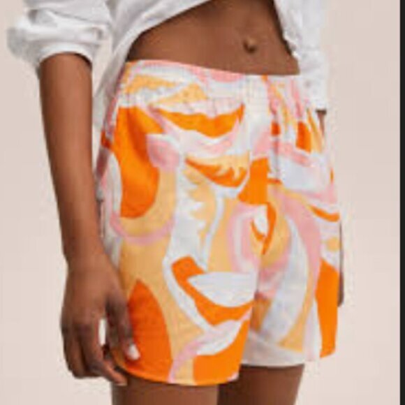 Mango Pink and Orange Patterned Fabric Shorts Size Large - Picture 1 of 7